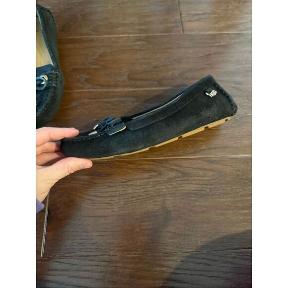 Ugg Eevon Black Loafers Gold Accents Suede 7 - Picture 4 of 5